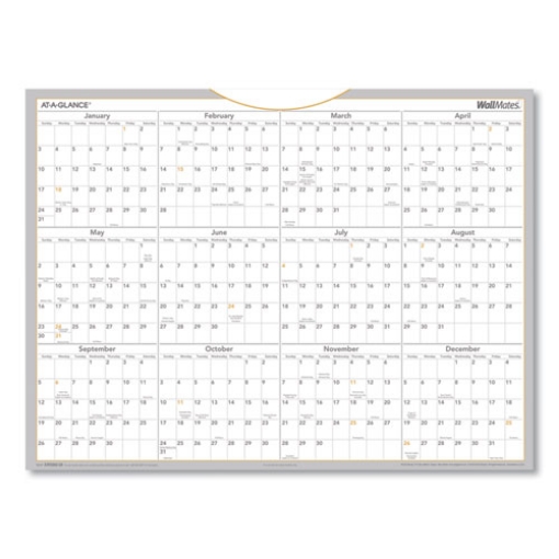 Picture of WallMates Self-Adhesive Dry Erase Yearly Planning Surfaces, 24 x 18, White/Gray/Orange Sheets, 12-Month (Jan to Dec): 2024