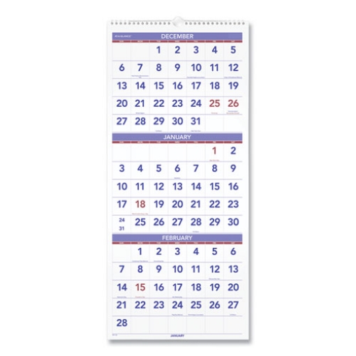 Picture of Deluxe Three-Month Reference Wall Calendar, Vertical Orientation, 12 x 27, White Sheets, 14-Month (Dec to Jan): 2023 to 2025