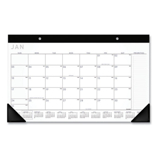 Picture of Contemporary Monthly Desk Pad, 18 x 11, White Sheets, Black Binding/Corners,12-Month (Jan to Dec): 2024