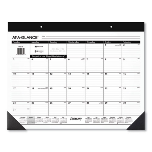 Picture of Monthly Refillable Desk Pad, 22 x 17, White Sheets, Black Binding, Black Corners, 12-Month (Jan to Dec): 2024