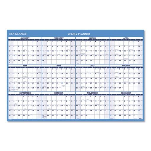 Picture of Horizontal Reversible/Erasable Wall Planner, 48 x 32, White/Blue Sheets, 12-Month (Jan to Dec): 2024