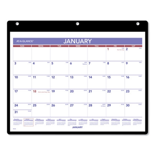 Picture of Monthly Desk/Wall Calendar with Plastic Backboard and Bonus Pages, 11 x 8, White/Violet/Red Sheets, 12-Month (Jan-Dec): 2024