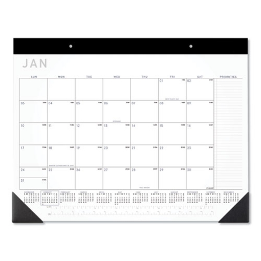 Picture of Contemporary Monthly Desk Pad, 22 x 17, White Sheets, Black Binding/Corners,12-Month (Jan to Dec): 2024