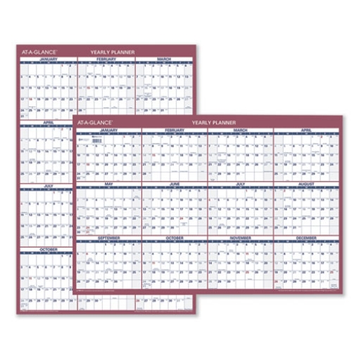 Picture of Vertical/Horizontal Wall Calendar, 24 x 36, White/Blue/Red Sheets, 12-Month (Jan to Dec): 2024