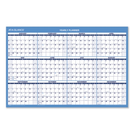 Picture of Horizontal Reversible/Erasable Wall Planner, 36 x 24, White/Blue Sheets, 12-Month (Jan to Dec): 2024