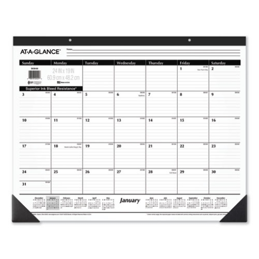 Picture of Ruled Desk Pad, 24 x 19, White Sheets, Black Binding, Black Corners, 12-Month (Jan to Dec): 2024