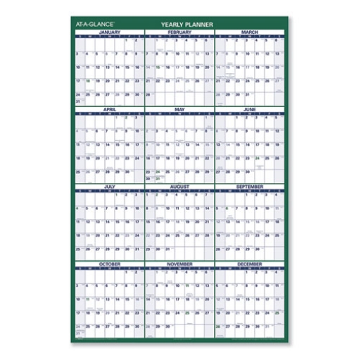 Picture of Vertical Erasable Wall Planner, 32 x 48, White/Green Sheets, 12-Month (Jan to Dec): 2024