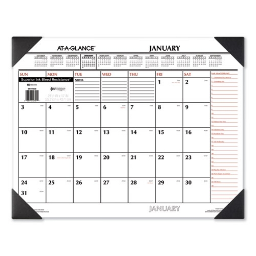 Picture of Two-Color Monthly Desk Pad Calendar, 22 x 17, White Sheets, Black Corners, 12-Month (Jan to Dec): 2024