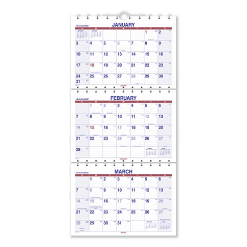 Picture of Move-A-Page Three-Month Wall Calendar, 12 x 27, White/Red/Blue Sheets, 15-Month (Dec to Feb): 2023 to 2025