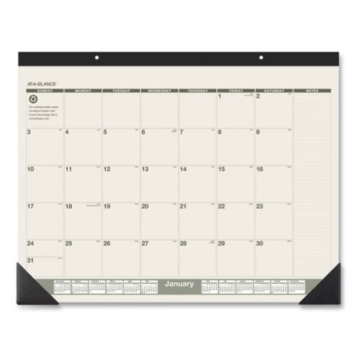 Picture of Recycled Monthly Desk Pad, 22 x 17, Sand/Green Sheets, Black Binding, Black Corners, 12-Month (Jan to Dec): 2024