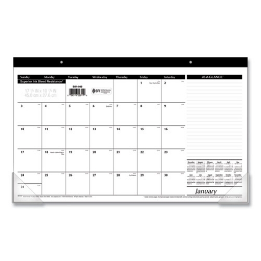 Picture of Compact Desk Pad, 18 x 11, White Sheets, Black Binding, Clear Corners, 12-Month (Jan to Dec): 2024