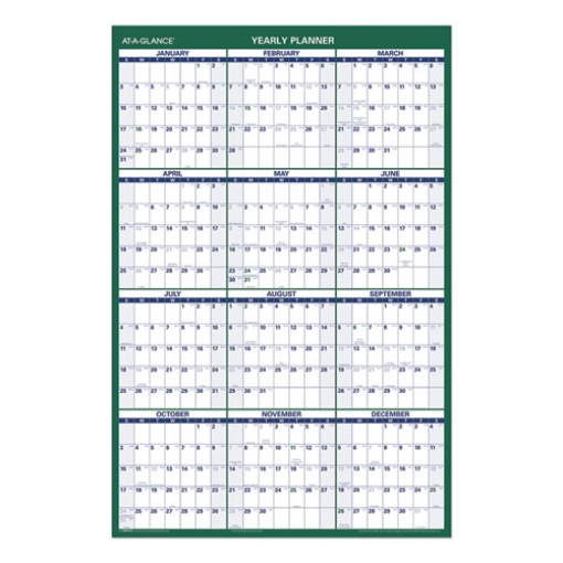 Picture of Vertical Erasable Wall Planner, 24 x 36, White/Green Sheets, 12-Month (Jan to Dec): 2023