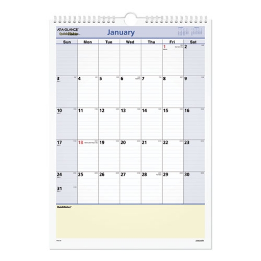 Picture of QuickNotes Wall Calendar, 12 x 17, White/Blue/Yellow Sheets, 12-Month (Jan to Dec): 2024