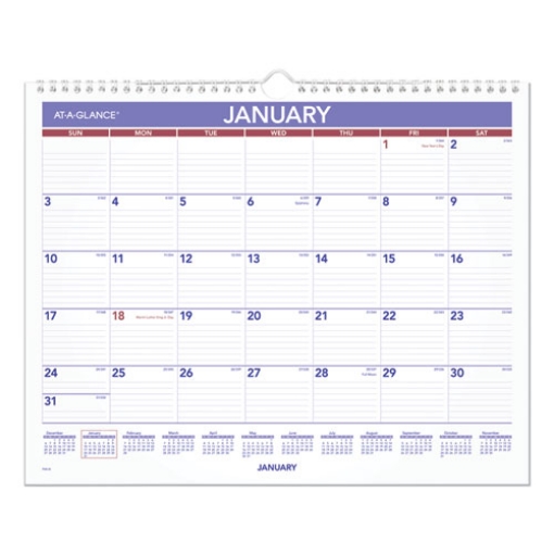 Picture of Monthly Wall Calendar, 15 x 12, White/Red/Blue Sheets, 12-Month (Jan to Dec): 2024