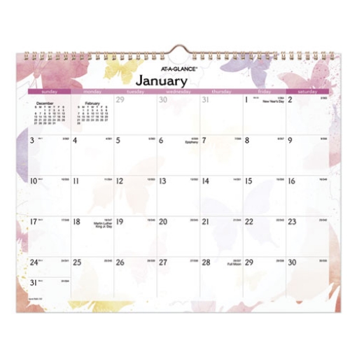Picture of Watercolors Recycled Monthly Wall Calendar, Watercolors Artwork, 15 x 12, White/Multicolor Sheets, 12-Month (Jan-Dec): 2024