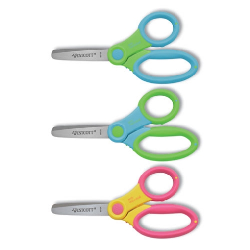 Picture of Ultra Soft Handle Scissors w/Antimicrobial Protection, Rounded Tip, 5" Long, 2" Cut Length, Randomly Assorted Straight Handle