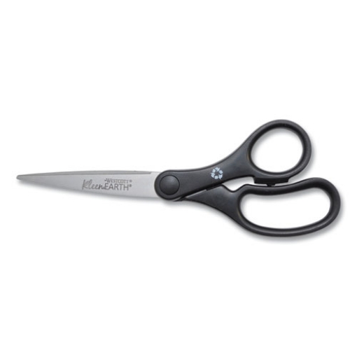 Picture of Kleenearth Basic Plastic Handle Scissors, Pointed Tip, 7" Long, 2.8" Cut Length, Black Straight Handle