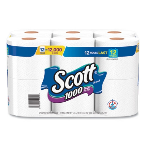 Picture of Toilet Paper, Septic Safe, 1-Ply, White, 1,000 Sheets/Roll, 12 Rolls/Pack, 4 Pack/Carton