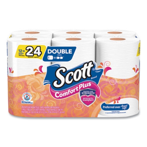 Picture of COMFORTPLUS TOILET PAPER, DOUBLE ROLL, BATH TISSUE, SEPTIC SAFE, 1-PLY, WHITE, 231 SHEETS/ROLL, 12 ROLLS/PACK, 4 PACKS/CARTON