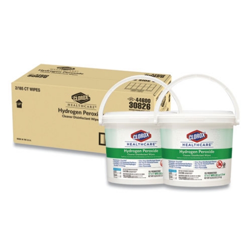 Picture of Hydrogen Peroxide Cleaner Disinfectant Wipes, 11 x 12, Unscented, White, 185/Canister, 2 Canisters/Carton