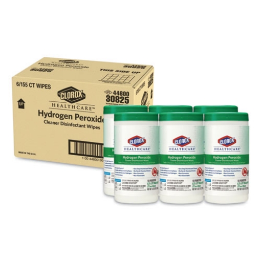 Picture of Hydrogen Peroxide Cleaner Disinfectant Wipes, 5.75 x 6.75, Unscented, White, 155/Canister, 6 Canisters/Carton