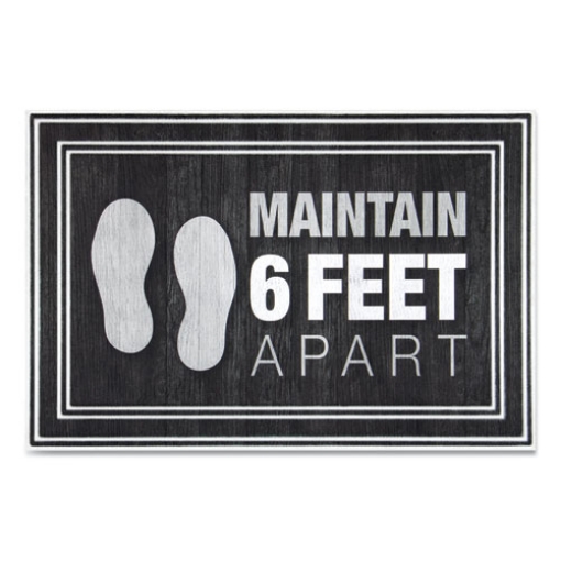 Picture of Message Floor Mats, 24 X 36, Charcoal, "maintain 6 Feet Apart"