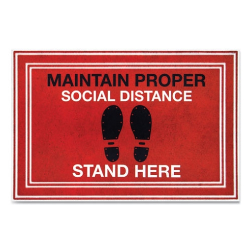 Picture of Message Floor Mats, 24 X 36, Red/black, "maintain Social Distance Stand Here"
