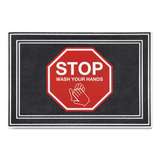 Picture of Message Floor Mats, 24 X 36, Charcoal/red, "stop Wash Your Hands"