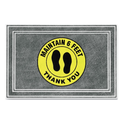 Picture of Message Floor Mats, 24 X 36, Charcoal/yellow, "maintain 6 Feet Thank You"