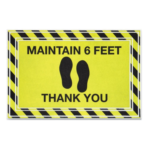 Picture of Message Floor Mats, 24 X 36, Black/yellow, "maintain 6 Feet Thank You"
