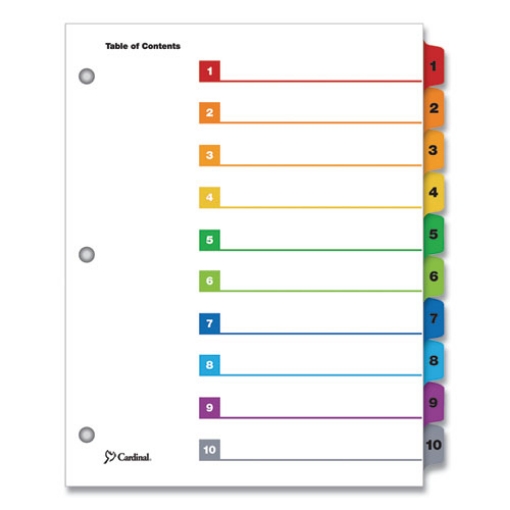 Picture of onestep printable table of contents and dividers, 10-tab, 1 to 10, 11 x 8.5, white, assorted tabs, 1 set