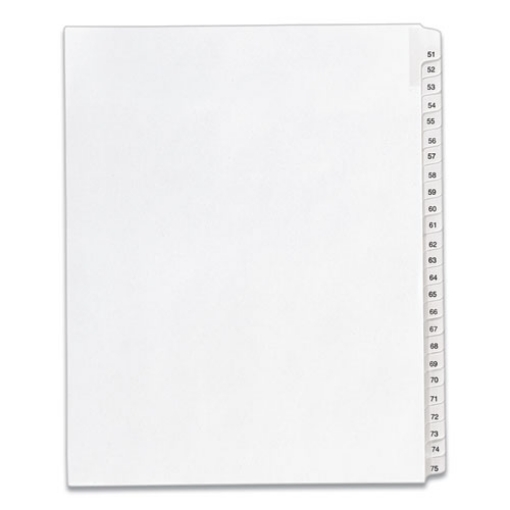 Picture of Preprinted Legal Exhibit Side Tab Index Dividers, Allstate Style, 25-Tab, 51 To 75, 11 X 8.5, White, 1 Set, (1703)