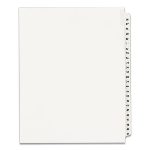 Picture of Preprinted Legal Exhibit Side Tab Index Dividers, Avery Style, 25-Tab, 26 To 50, 11 X 8.5, White, 1 Set, (1331)