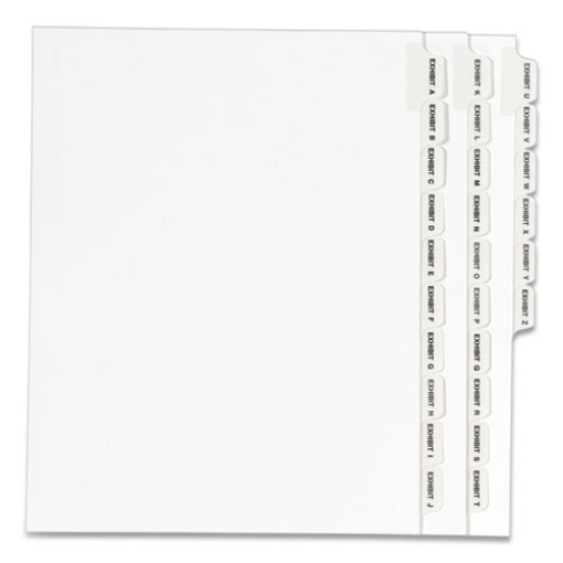 Picture of preprinted legal exhibit side tab index dividers, avery style, 26-tab, exhibit a to exhibit z, 11 x 8.5, white, 1 set, (1370)