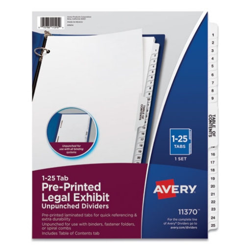 Picture of Preprinted Legal Exhibit Side Tab Index Dividers, Avery Style, 25-Tab, 1 To 25, 11 X 8.5, White, 1 Set