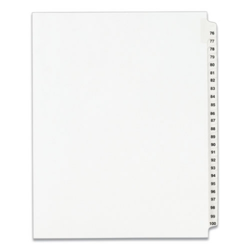 Picture of Preprinted Legal Exhibit Side Tab Index Dividers, Avery Style, 25-Tab, 76 To 100, 11 X 8.5, White, 1 Set, (1333)