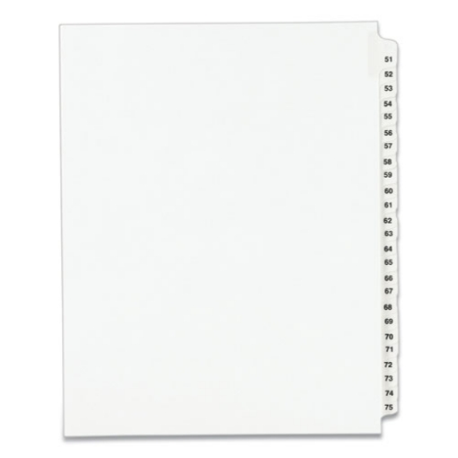 Picture of Preprinted Legal Exhibit Side Tab Index Dividers, Avery Style, 25-Tab, 51 To 75, 11 X 8.5, White, 1 Set, (1332)