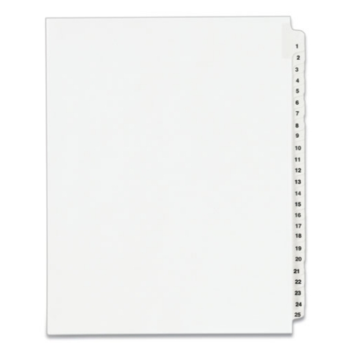 Picture of Preprinted Legal Exhibit Side Tab Index Dividers, Avery Style, 25-Tab, 1 To 25, 11 X 8.5, White, 1 Set, (1330)