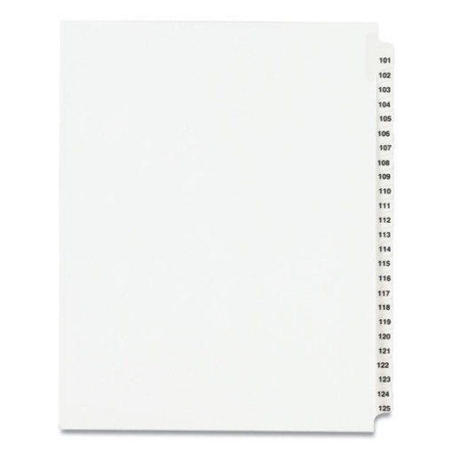 Picture of Preprinted Legal Exhibit Side Tab Index Dividers, Avery Style, 25-Tab, 101 To 125, 11 X 8.5, White, 1 Set, (1334)