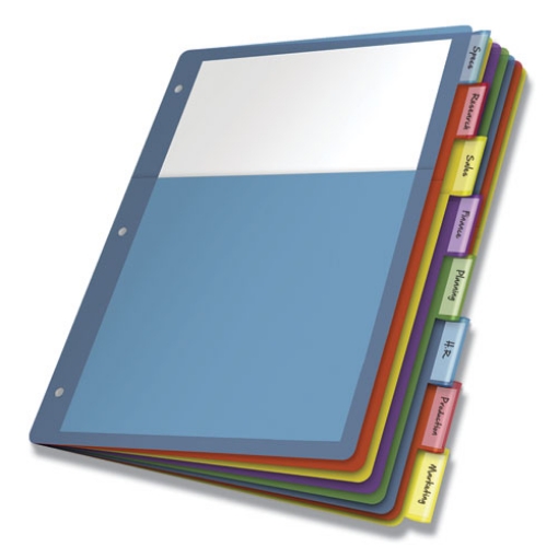 Picture of Poly 1-Pocket Index Dividers, 8-Tab, 11 x 8.5, Assorted