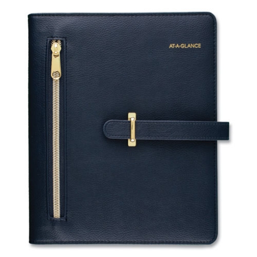 Picture of Buckle Closure Planner/organizer Starter Set, 8.5 X 5.5, Navy Blue/gold Cover, 12-Month (jan To Dec): Undated