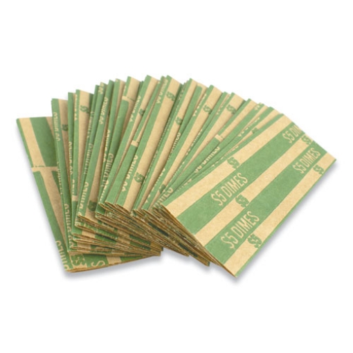 Picture of Flat Tubular Coin Wrap, Dimes, $5.00, Green, 1,000/box