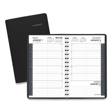 Picture of Daily Appointment Book with 15-Minute Appointments, One Day/Page: Mon to Sun, 8 x 5, Black Cover, 12-Month (Jan to Dec): 2024