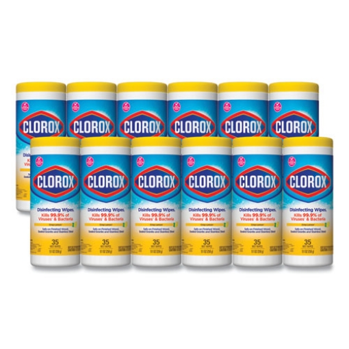 Picture of Disinfecting Wipes, 1-Ply, 7 x 8, Crisp Lemon, White, 35/Canister, 12 Canisters/Carton