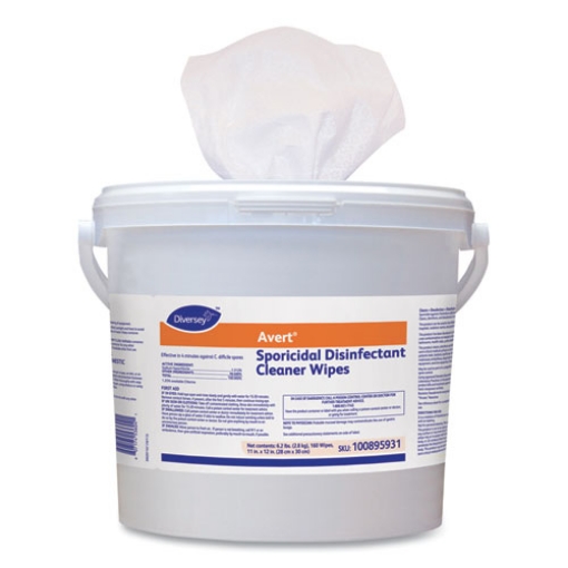 Picture of Avert Sporicidal Disinfectant Cleaner Wipes, 1-Ply, 11 x 12, Chlorine Scent, 160/Canister, 4 Canisters/Carton