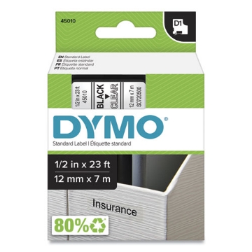 Picture of D1 High-Performance Polyester Removable Label Tape, 0.5" X 23 Ft, Black On Clear