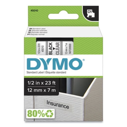 Picture of D1 High-Performance Polyester Removable Label Tape, 0.5" X 23 Ft, Black On Clear