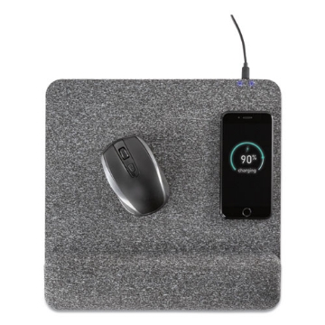 Picture of Powertrack Plush Wireless Charging Mouse Pad with Wrist Rest, 11.8 x 11.6, Gray