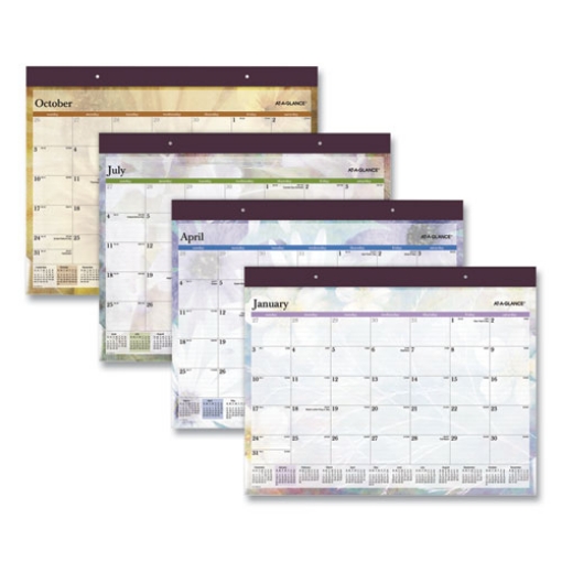 Picture of Dreams Desk Pad Calendar, Seasonal Artwork, 21.75 x 17, White/Multicolor Sheets, Purple Binding, 12-Month (Jan to Dec): 2024