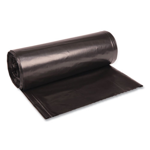 Picture of Recycled Low-Density Polyethylene Can Liners, 60 gal, 1.8 mil, 38" x 58", Black, 10 Bags/Roll, 10 Rolls/Carton